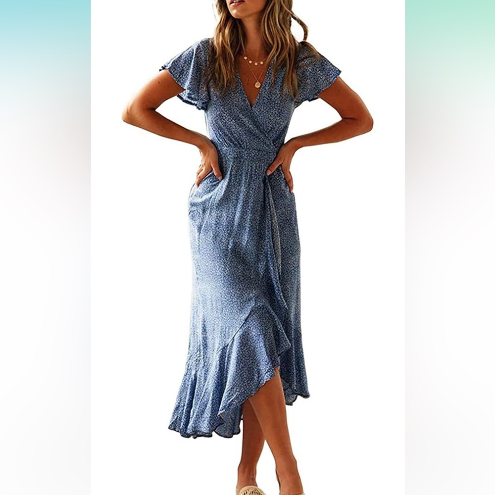 NEW- Bohemian floral wrap short sleeve dress